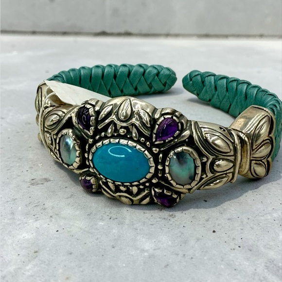 Carolyn Pollack Relios Turquoise Multi Stone Sterling Leather Cuff NWT 6 3/4” - Picture 5 of 17